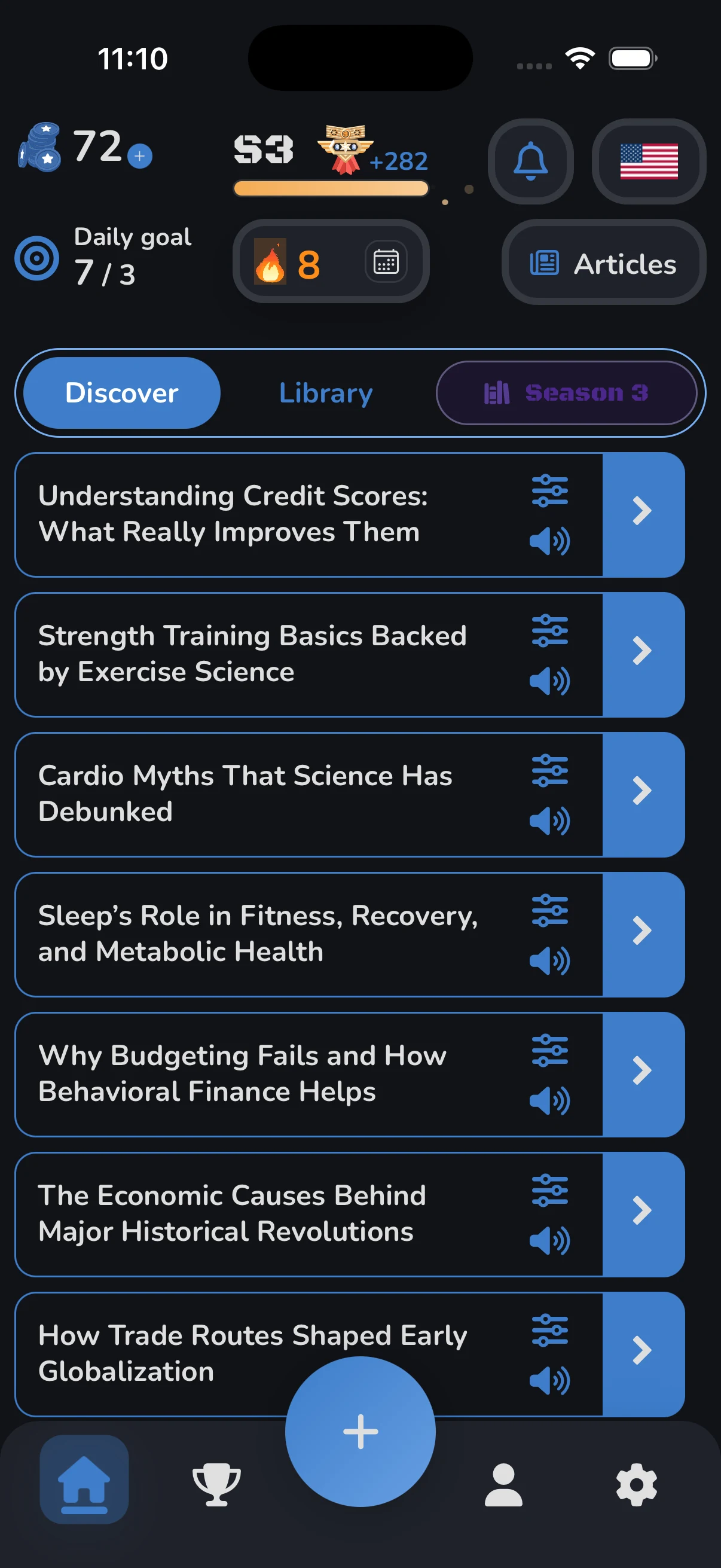 TekstQuest home screen with personalized article cards