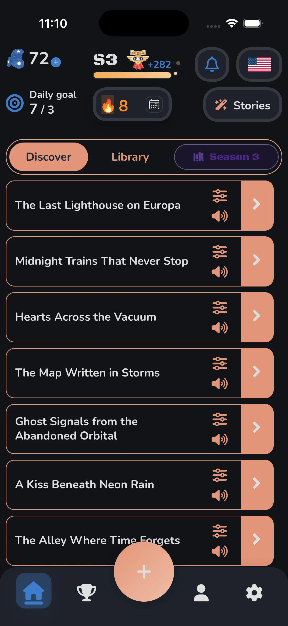 TekstQuest home screen with story recommendations